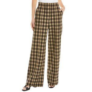 New Sea NY Mikaela Plaid Pull On Wide Leg Trousers Beige Black 6 $395